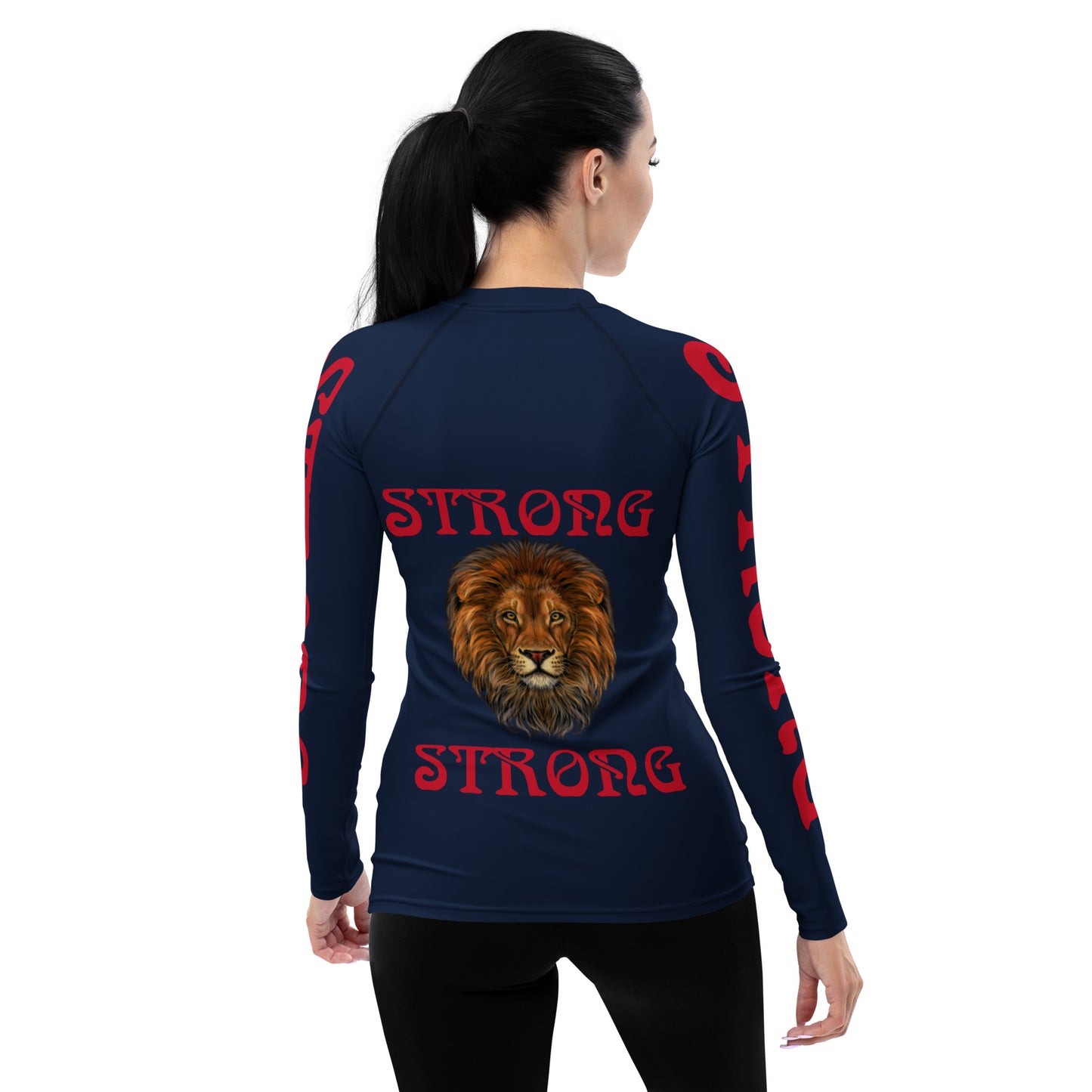 “STRONG” Navy Women's Rash Guard W/Red Font