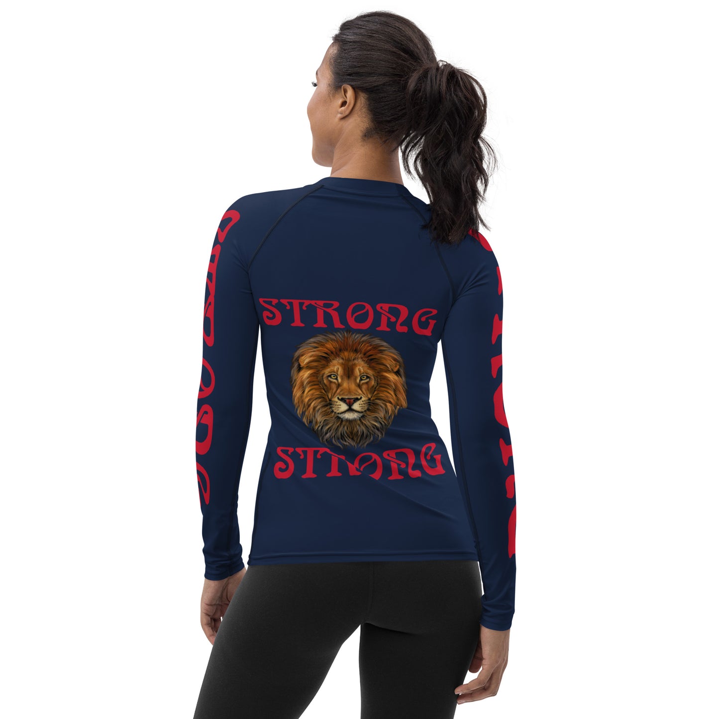 “STRONG” Navy Women's Rash Guard W/Red Font