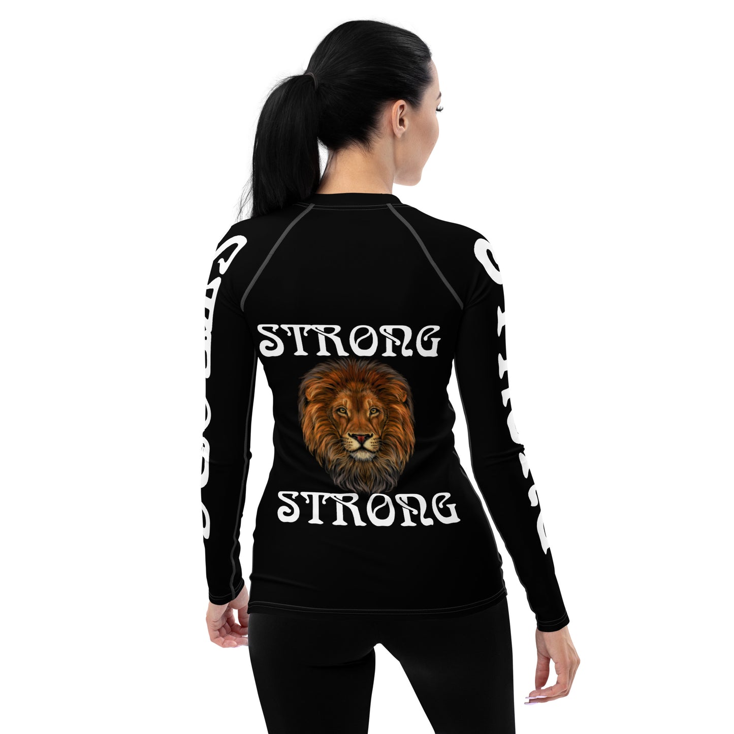 “STRONG” Black Women's Rash Guard W/White Font