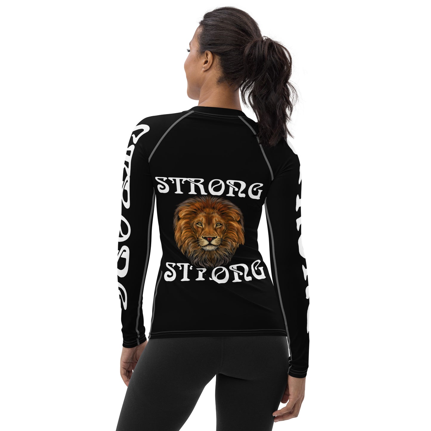 “STRONG” Black Women's Rash Guard W/White Font