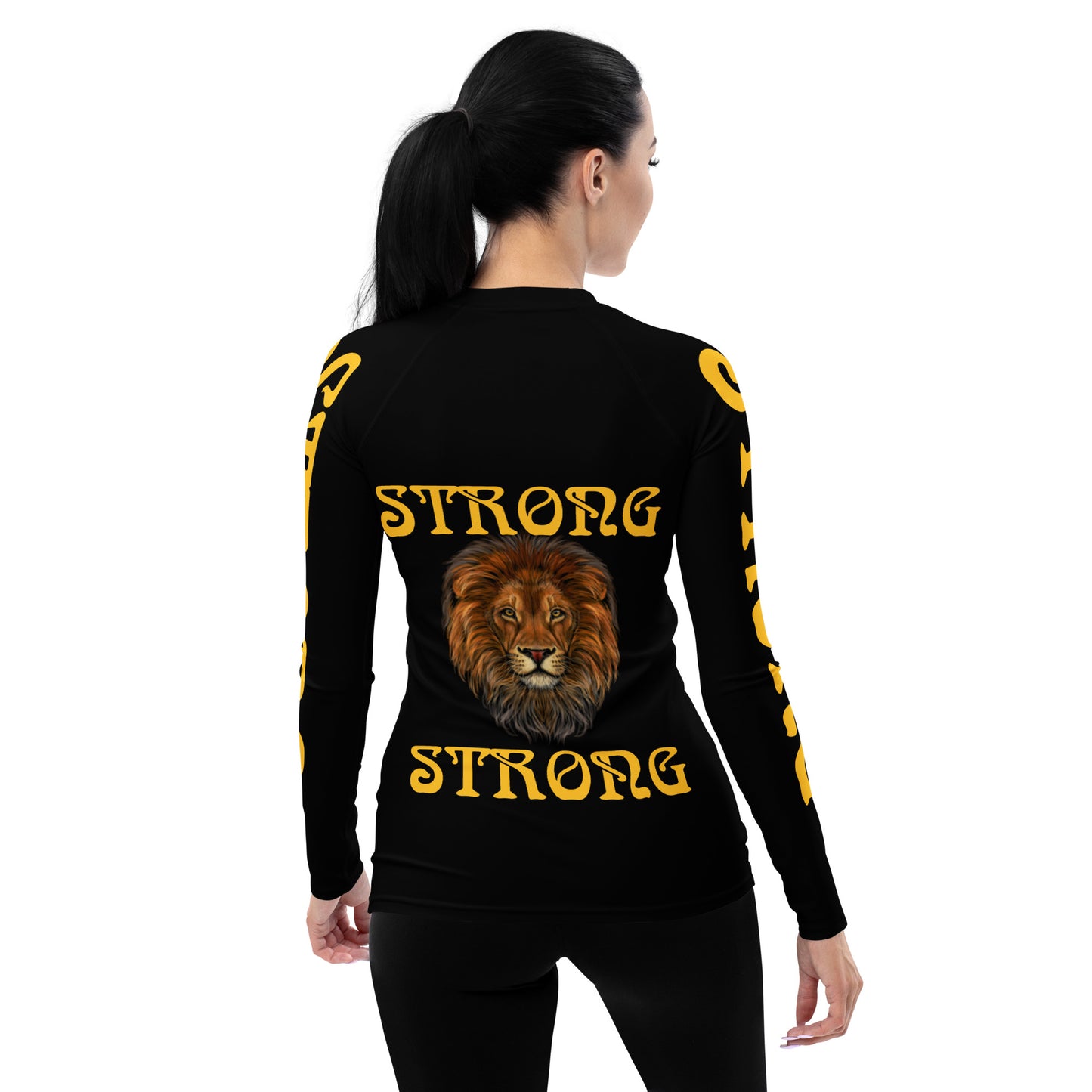 “STRONG”Black Women's Rash Guard W/Yellow Font