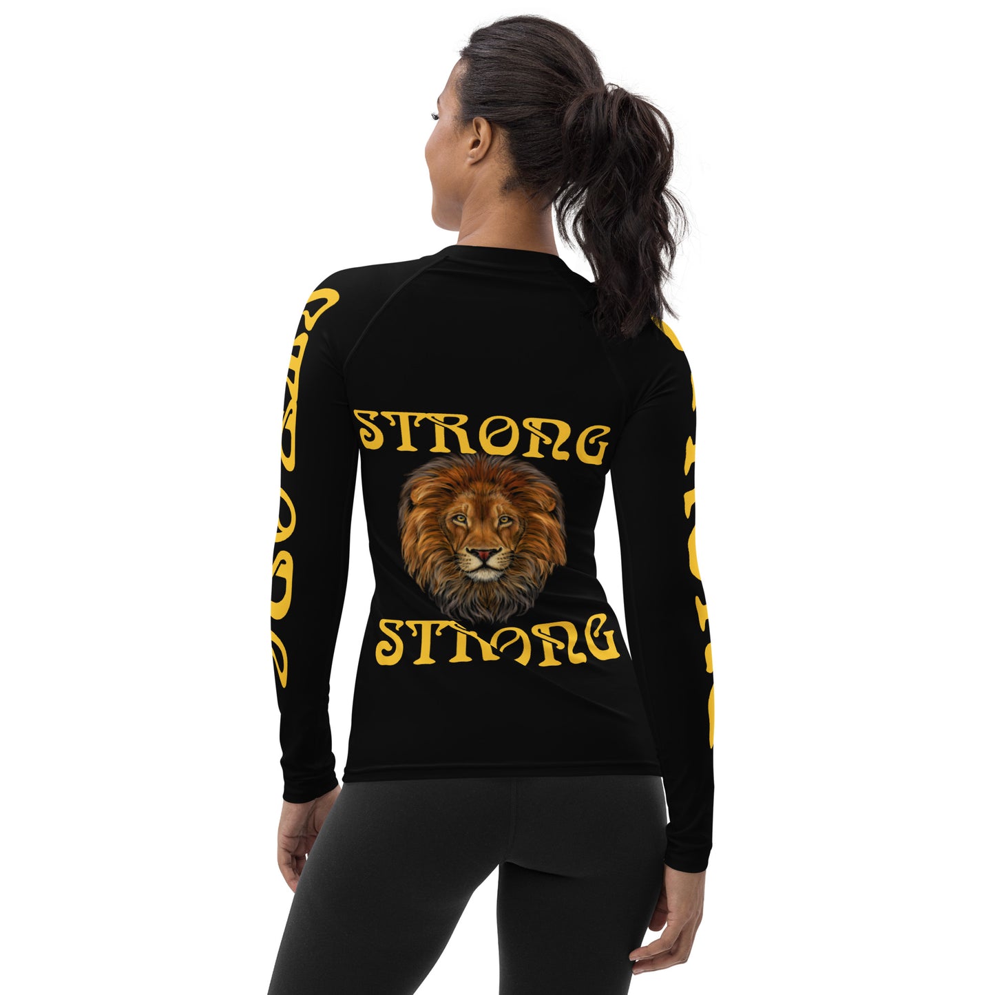 “STRONG”Black Women's Rash Guard W/Yellow Font