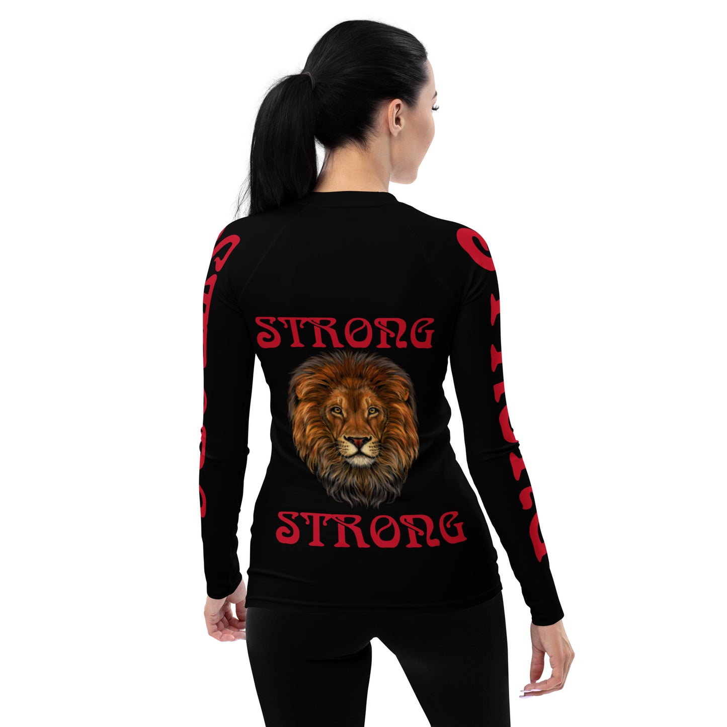 “STRONG”Black Women's Rash Guard W/Red Font