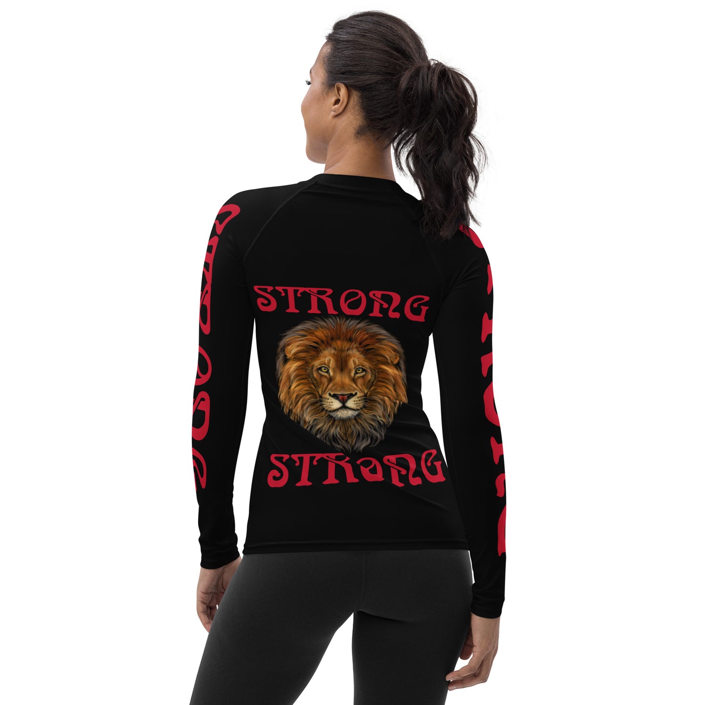 “STRONG”Black Women's Rash Guard W/Red Font