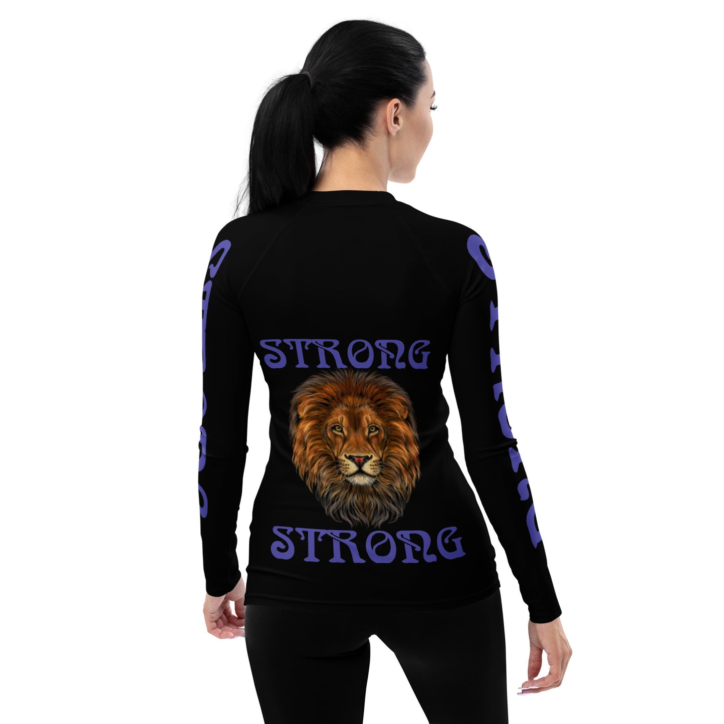 “STRONG” Black Women's Rash Guard W/Purple Font