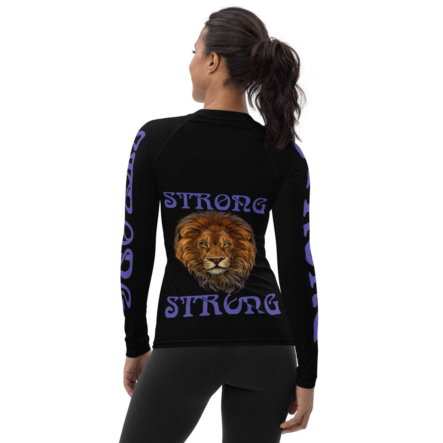 “STRONG” Black Women's Rash Guard W/Purple Font