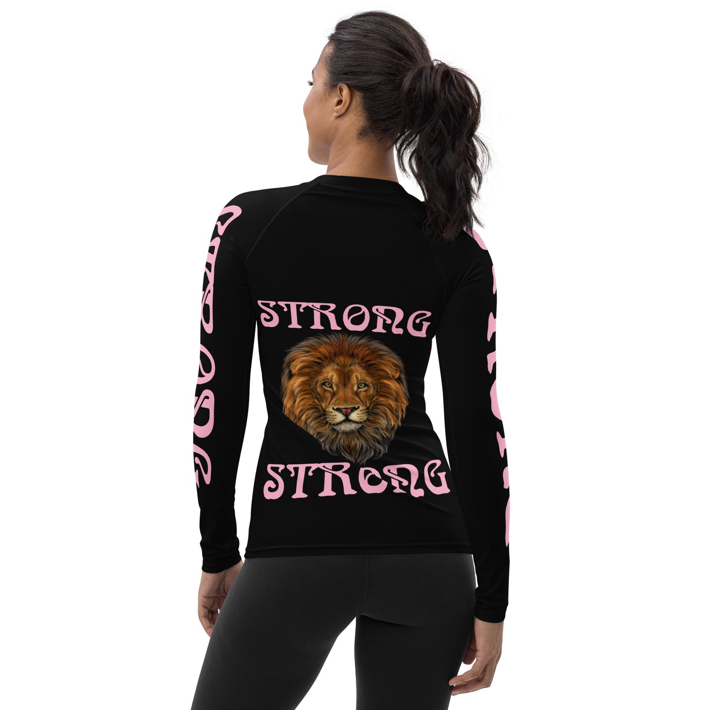 “STRONG” Black Women's Rash Guard W/Cotton Candy Font