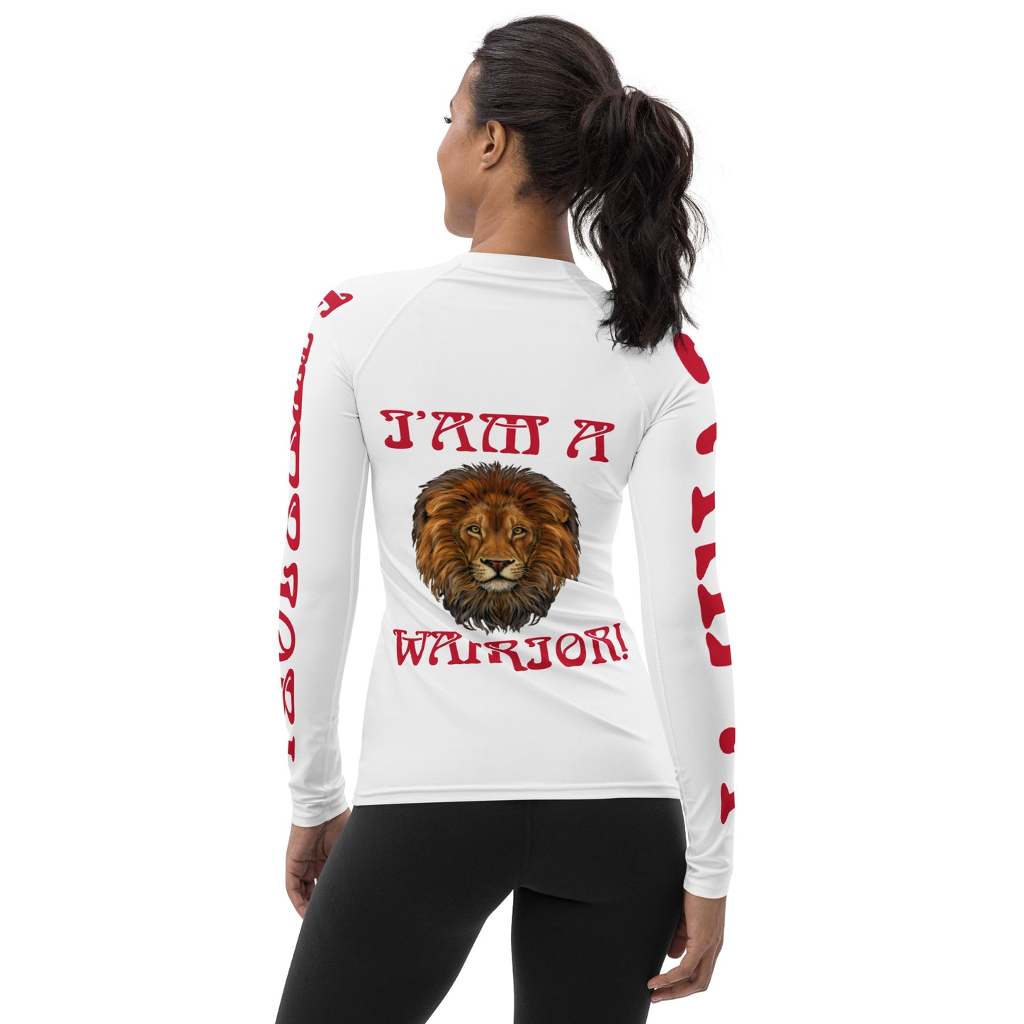 “I’AM A WARRIOR!”White Women's Rash Guard W/Red Font