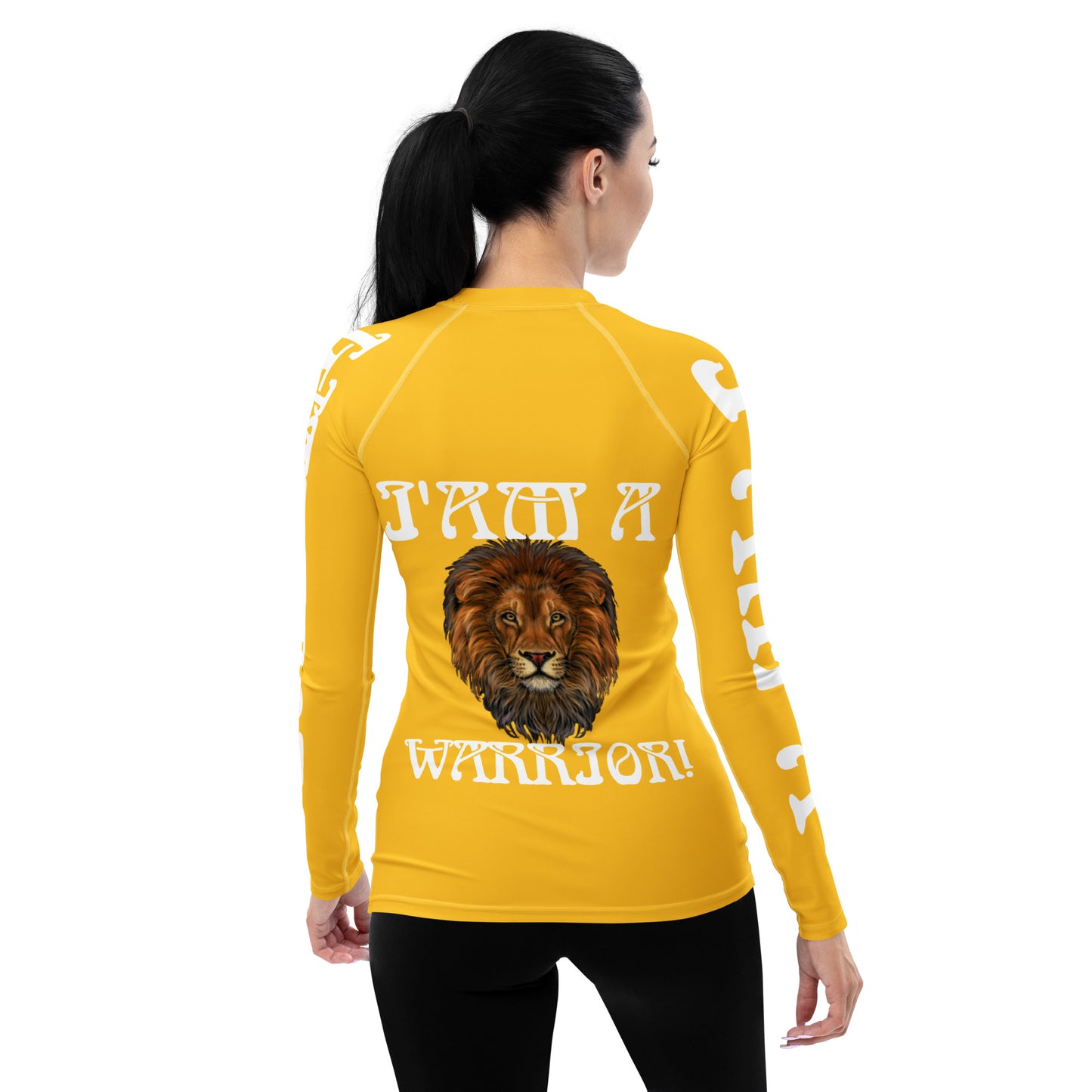 “I’AM A WARRIOR!” Yellow Women's Rash Guard W/White Font