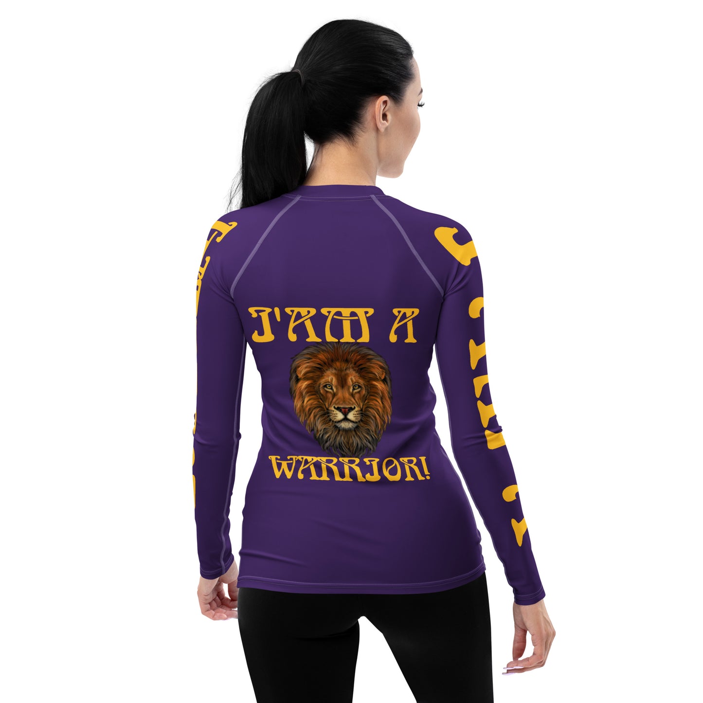 “I’AM A WARRIOR!” Purple Women's Rash Guard W/Yellow Font