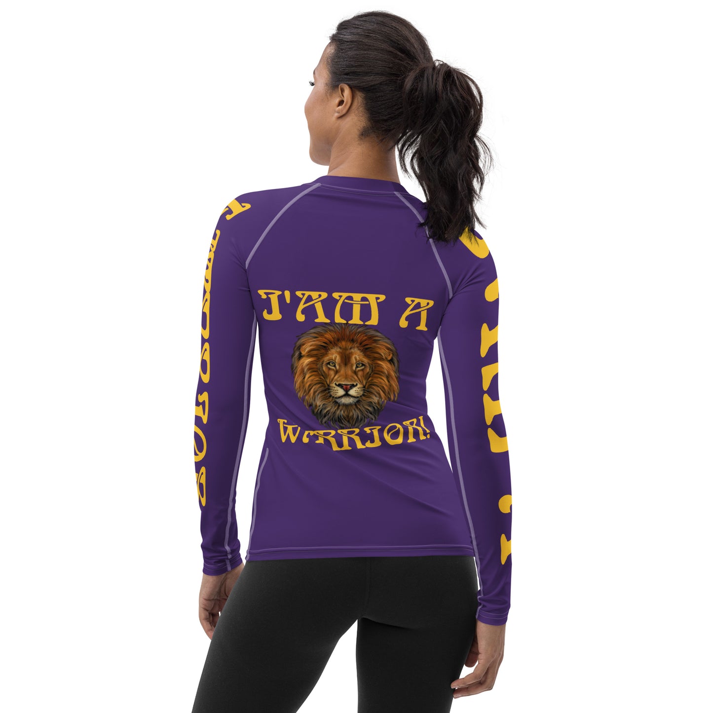 “I’AM A WARRIOR!” Purple Women's Rash Guard W/Yellow Font