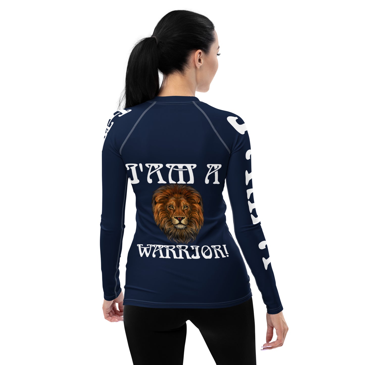 “I’AM A WARRIOR!” Navy Women's Rash Guard W/White Font