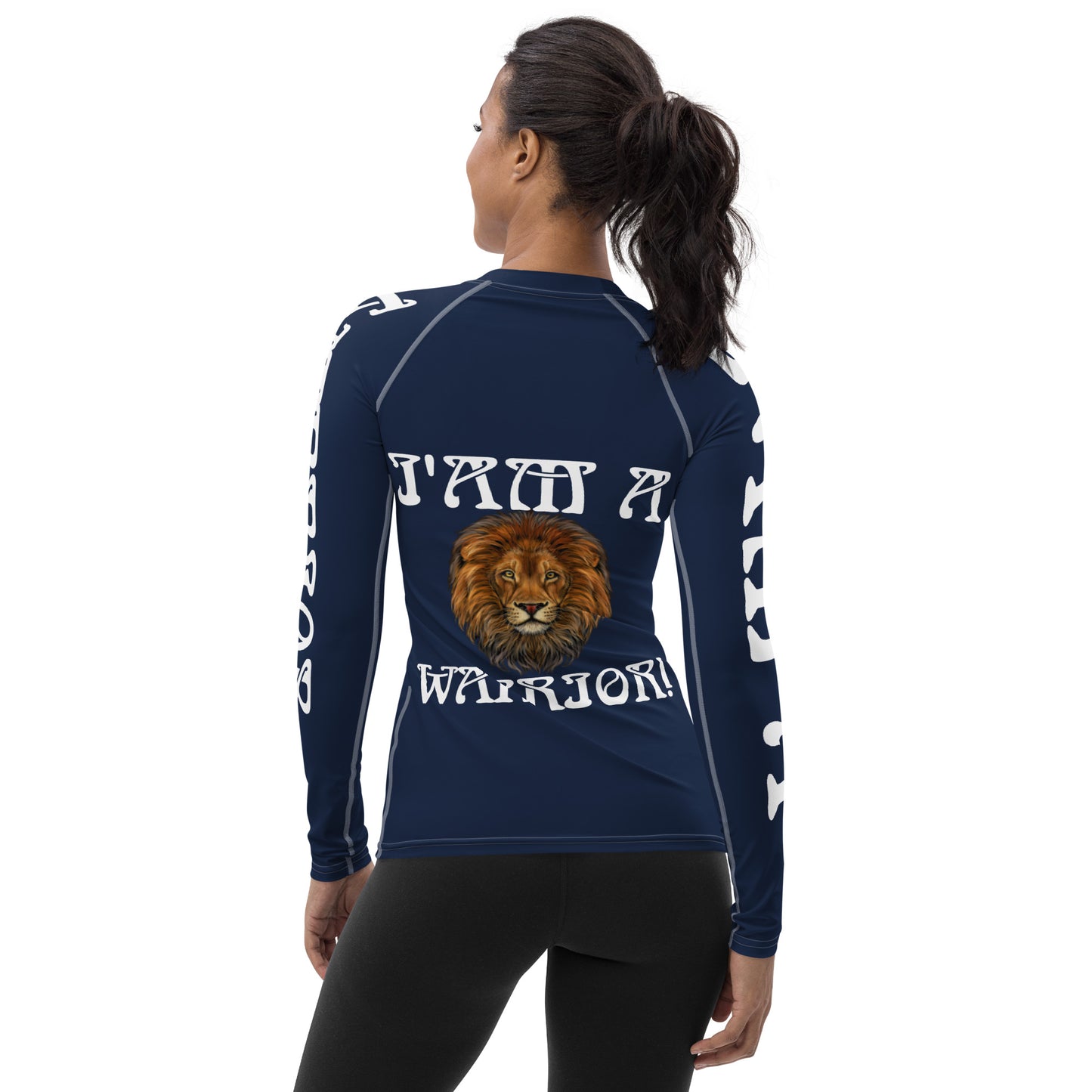 “I’AM A WARRIOR!” Navy Women's Rash Guard W/White Font