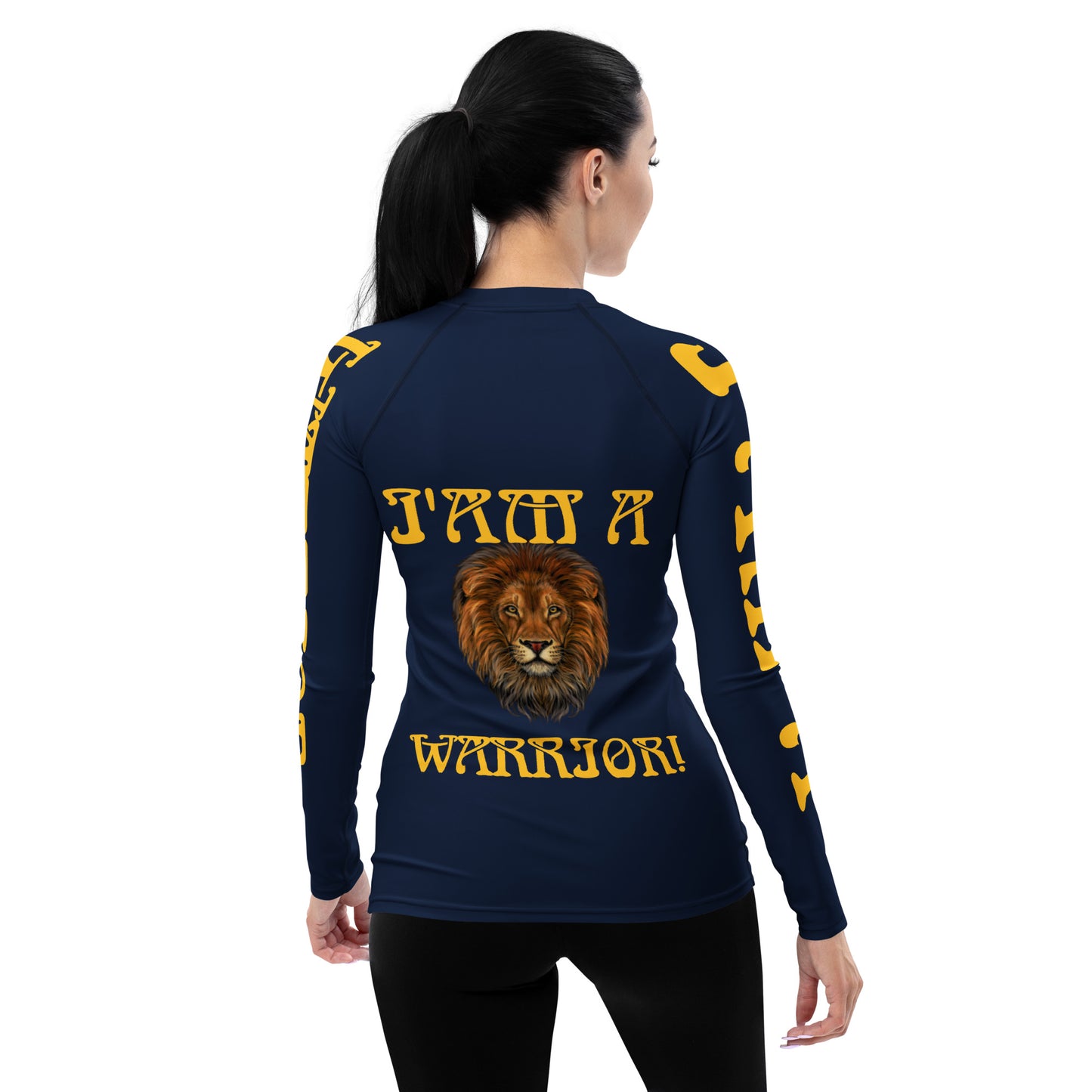 “I’AM A WARRIOR!” Navy Women's Rash Guard W/Yellow Font