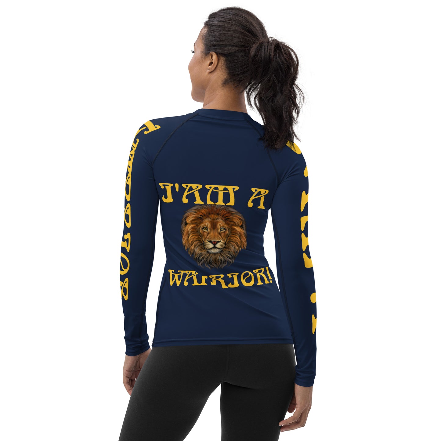 “I’AM A WARRIOR!” Navy Women's Rash Guard W/Yellow Font