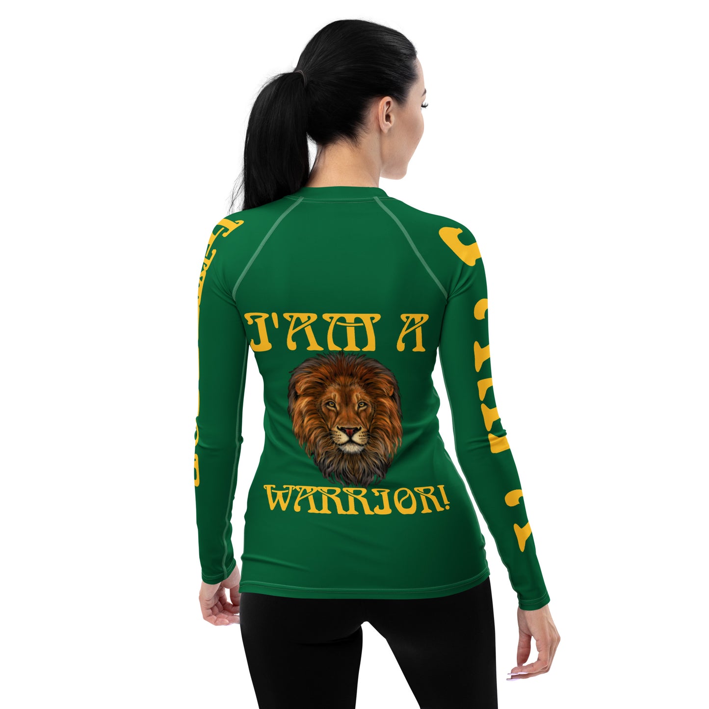 “I’AM A WARRIOR!” Green Women's Rash Guard W/Yellow Font