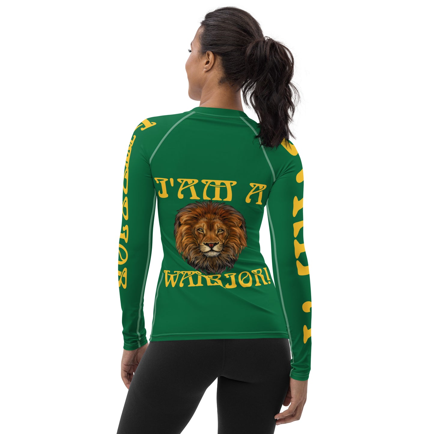 “I’AM A WARRIOR!” Green Women's Rash Guard W/Yellow Font