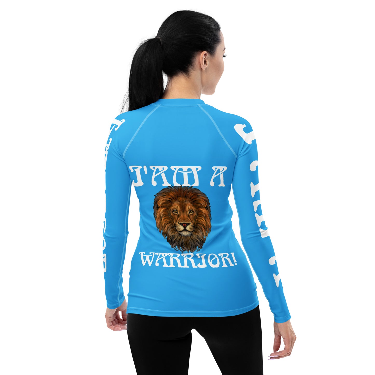 “I’AM A WARRIOR!” SkyBlue Women's Rash Guard W/White Font