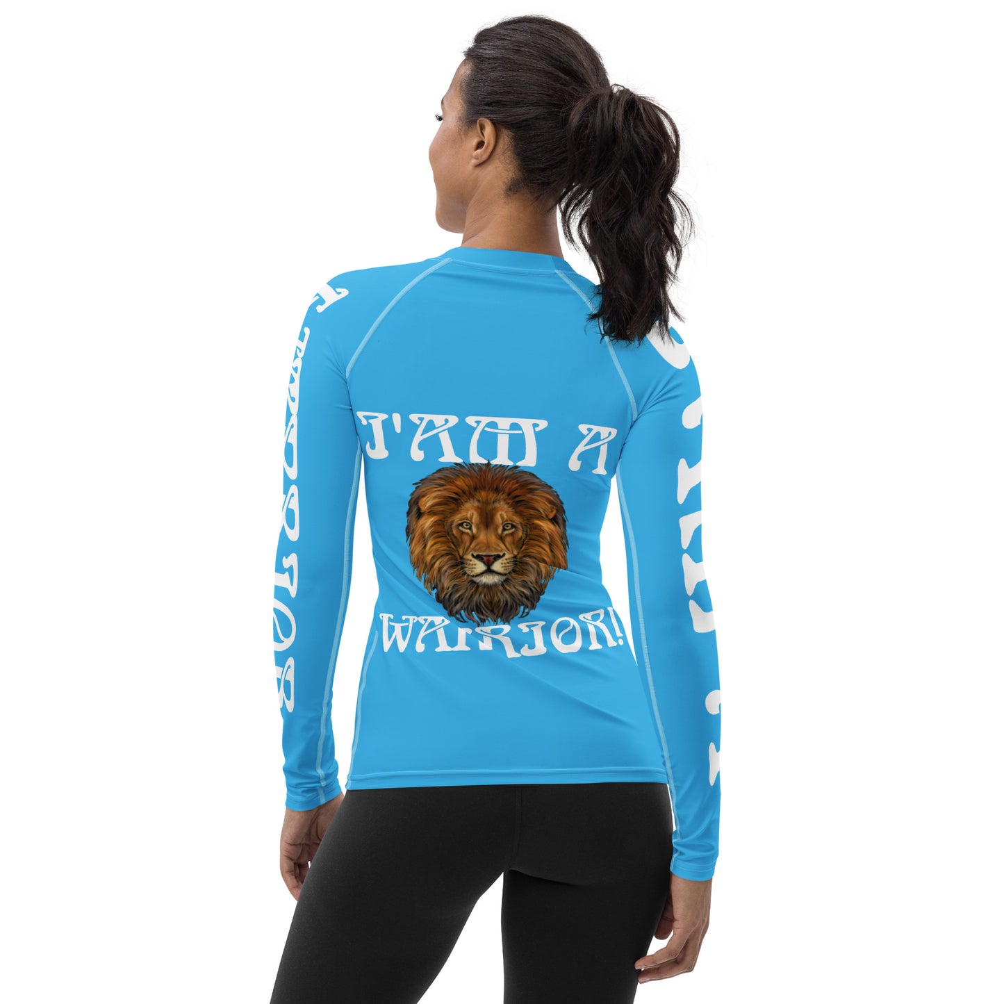 “I’AM A WARRIOR!” SkyBlue Women's Rash Guard W/White Font