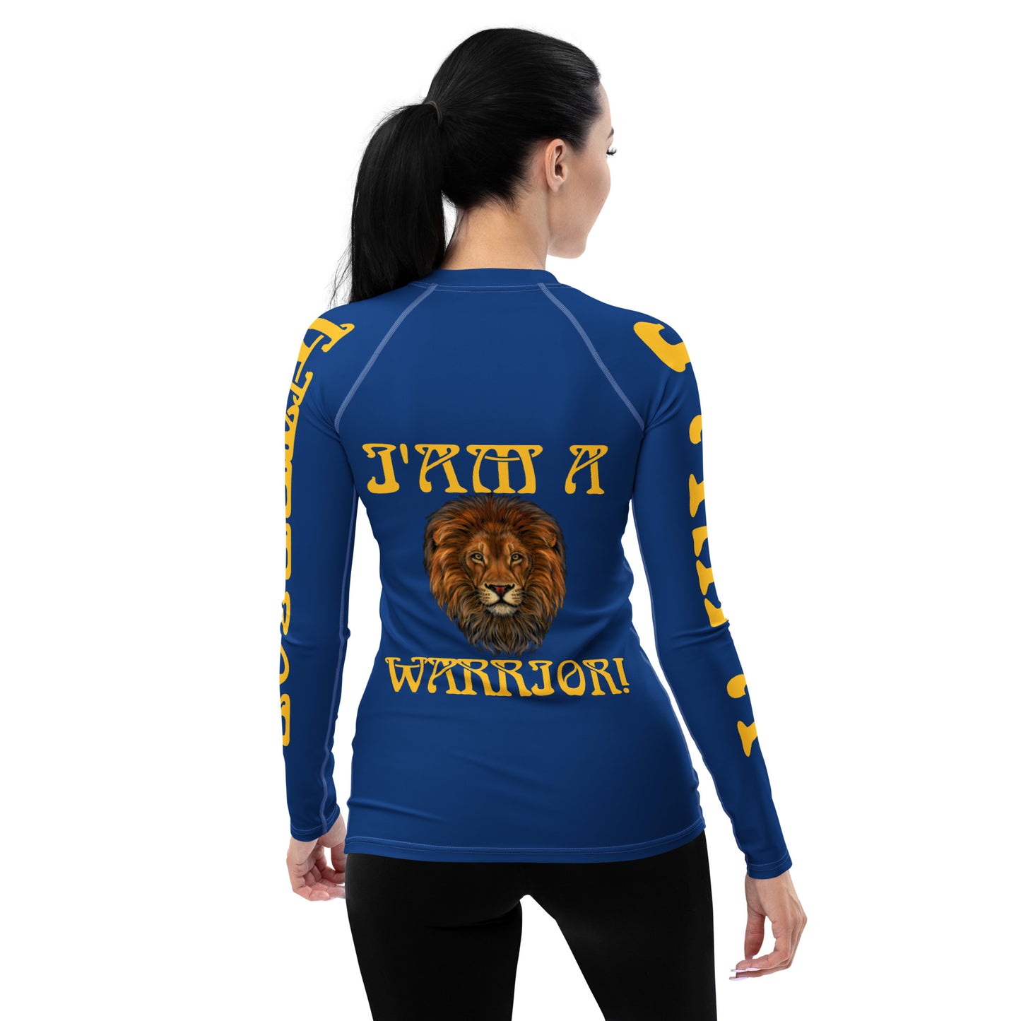 “I’AM A WARRIOR!” Blue Women's Rash Guard W/Yellow Font