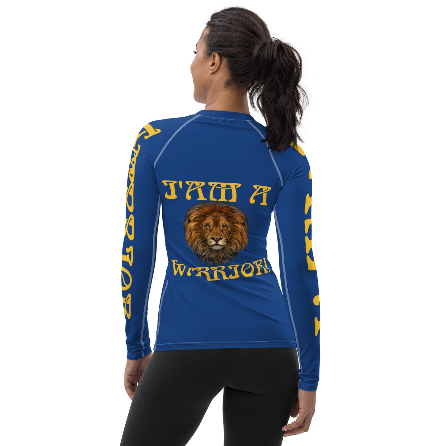 “I’AM A WARRIOR!” Blue Women's Rash Guard W/Yellow Font