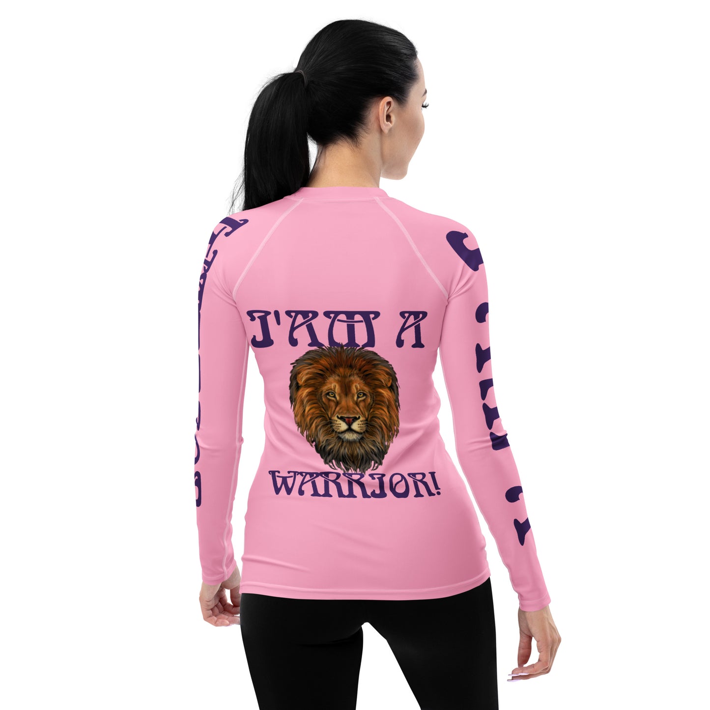 “I’AM A WARRIOR!” Cotton Candy Women's Rash Guard W/Purple Font