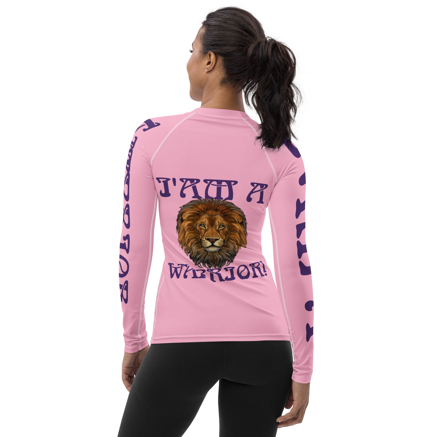 “I’AM A WARRIOR!” Cotton Candy Women's Rash Guard W/Purple Font