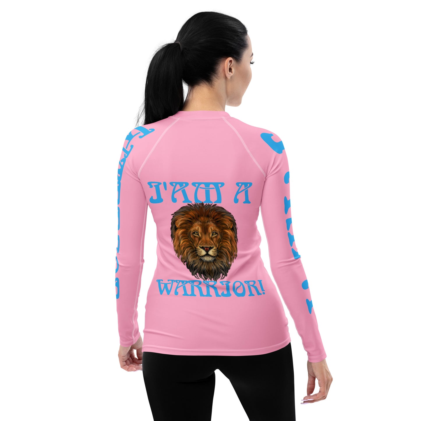 “I’AM A WARRIOR!” Cotton Candy Women's Rash Guard W/SkyBlue Font