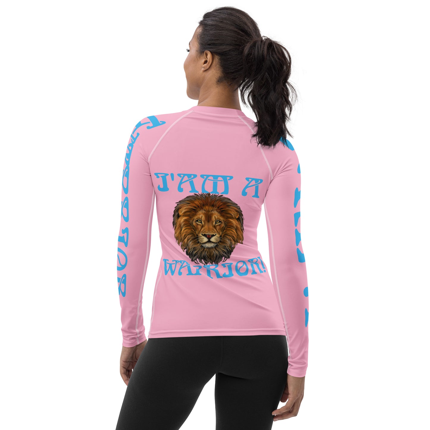 “I’AM A WARRIOR!” Cotton Candy Women's Rash Guard W/SkyBlue Font