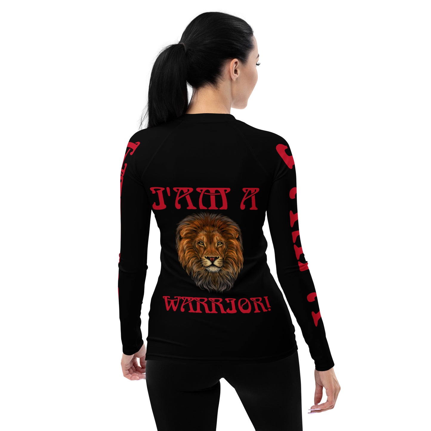 “ I’AM A WARRIOR!” Black Women's Rash Guard W/Red Font