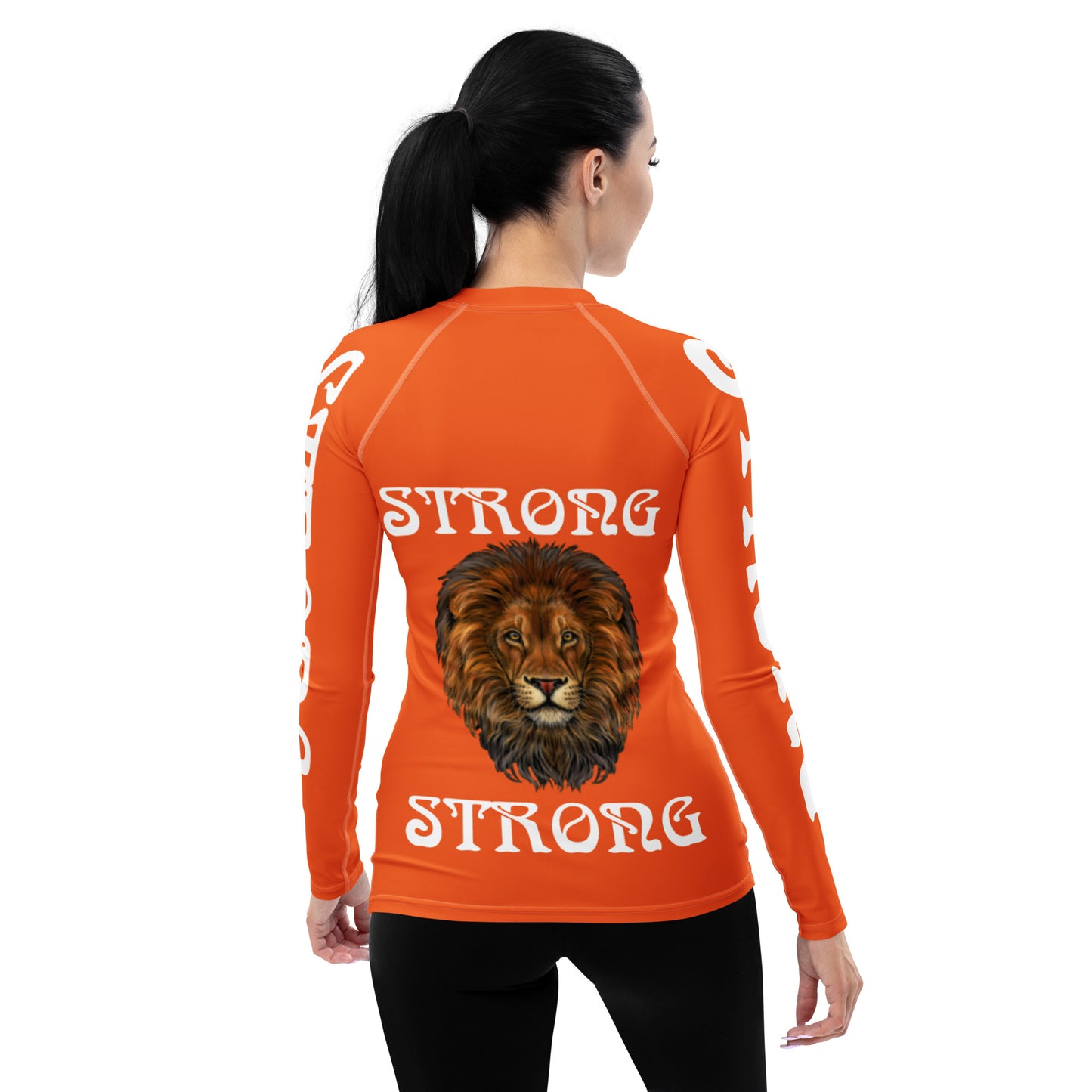 “STRONG” Orange Women's Rash Guard W/White Font