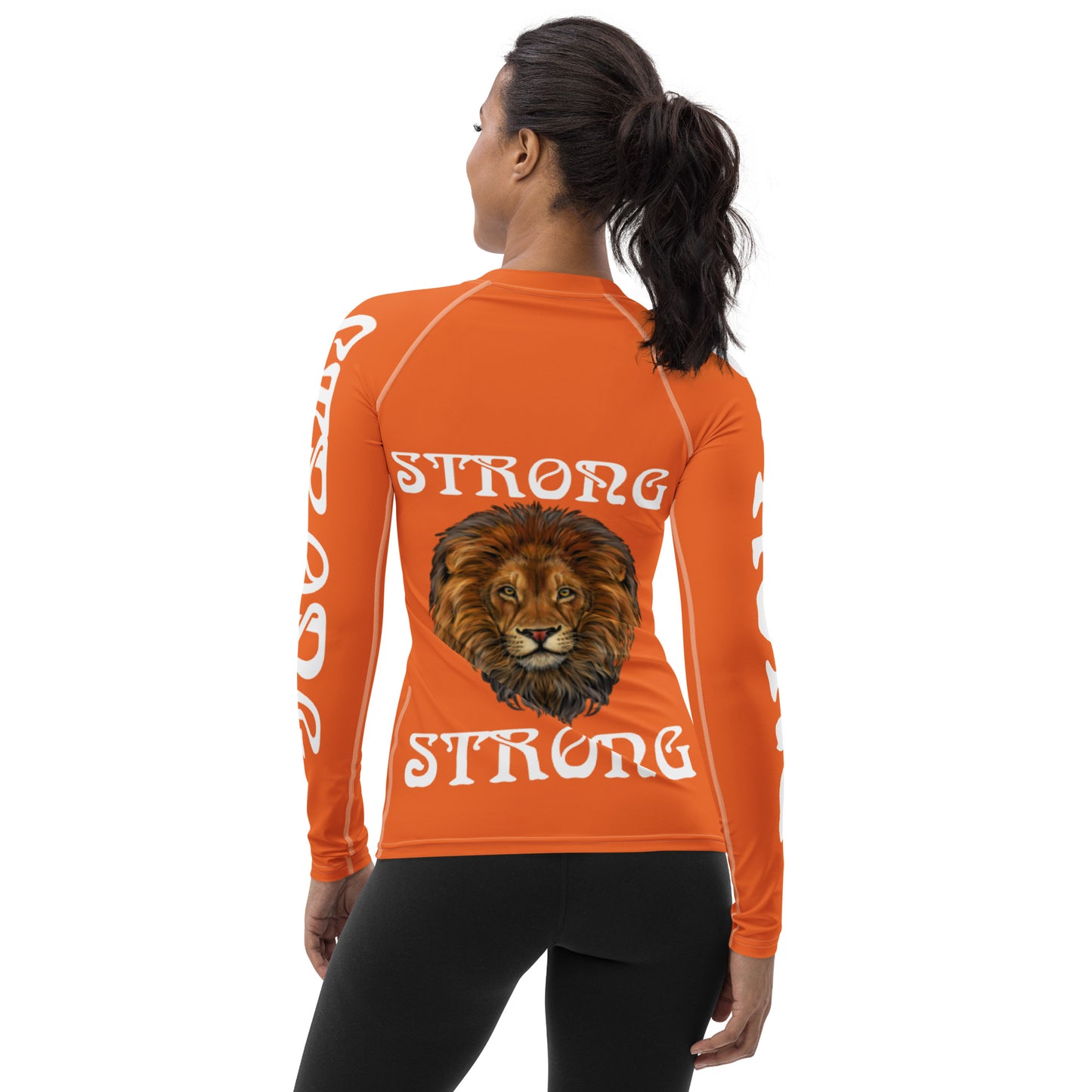 “STRONG” Orange Women's Rash Guard W/White Font