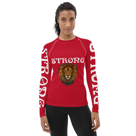 “STRONG” Red Women's Rash Guard W/White Font