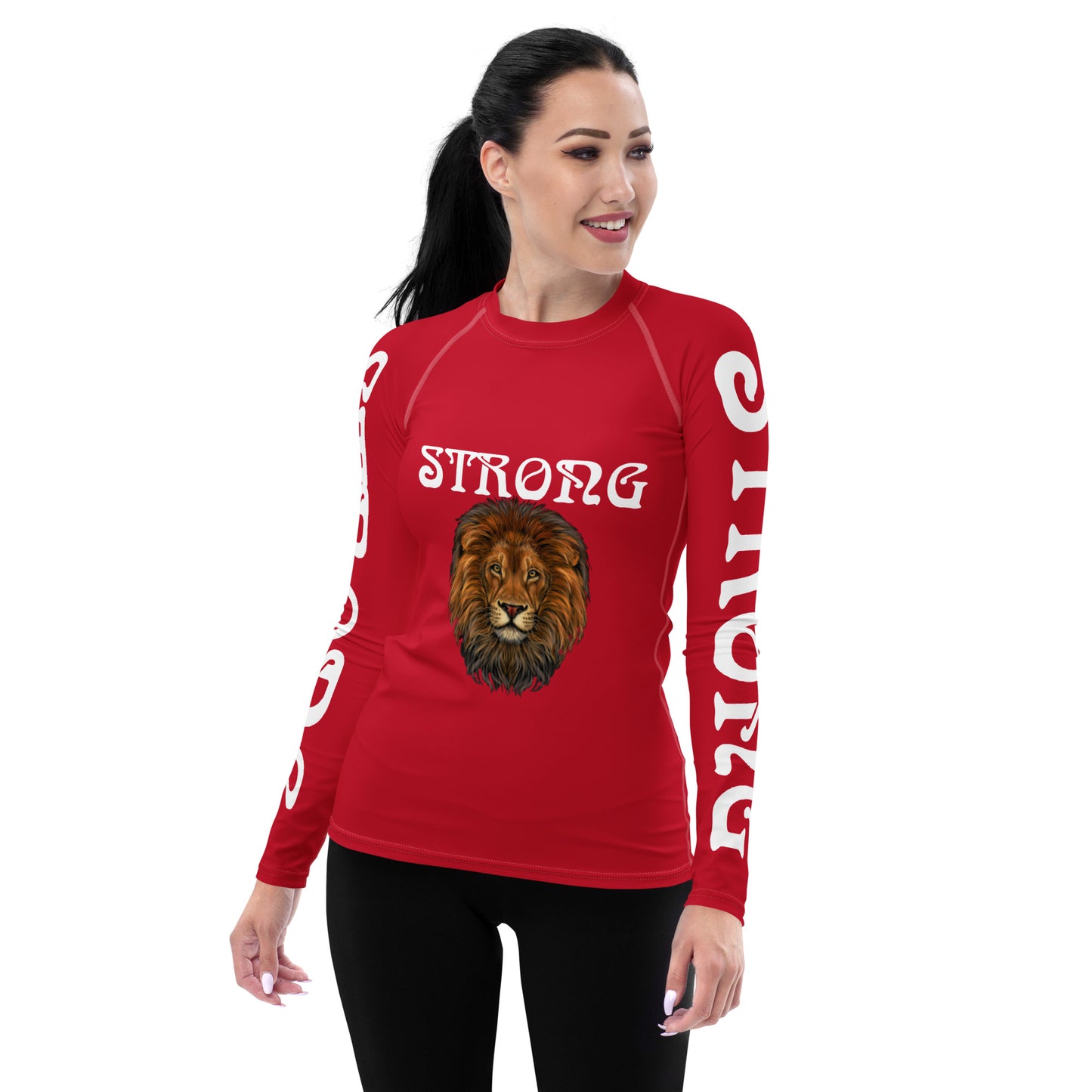 “STRONG” Red Women's Rash Guard W/White Font