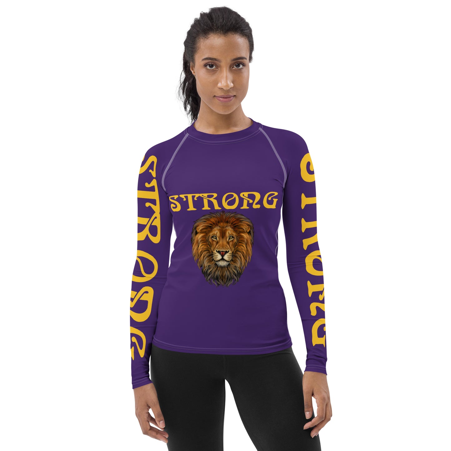 “STRONG” Purple Women's Rash Guard W/Yellow Font