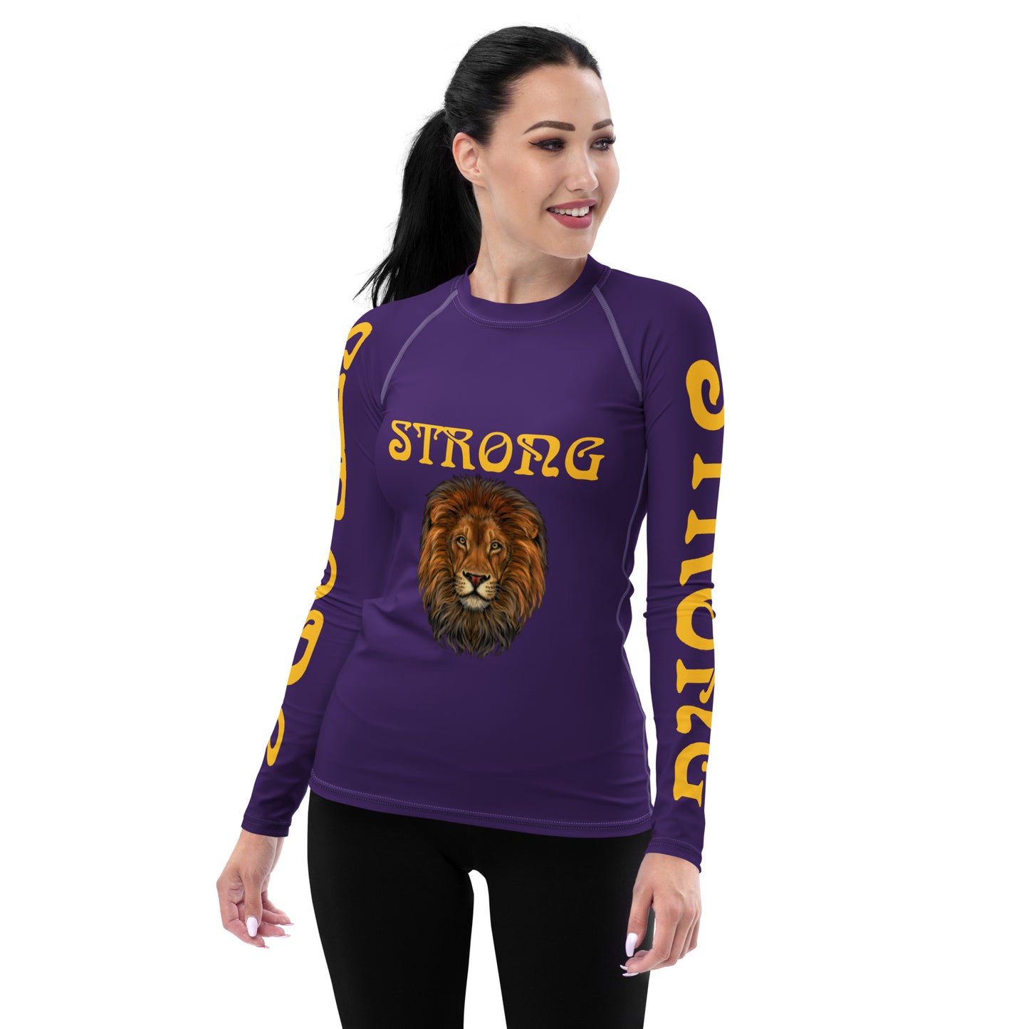 “STRONG” Purple Women's Rash Guard W/Yellow Font