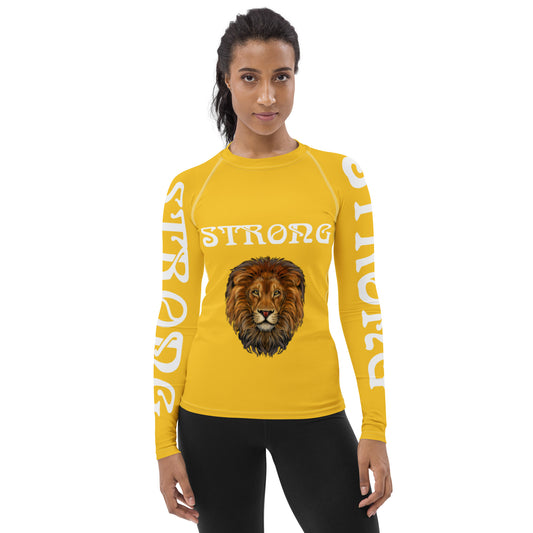 “STRONG” Yellow Women's Rash Guard W/White Font