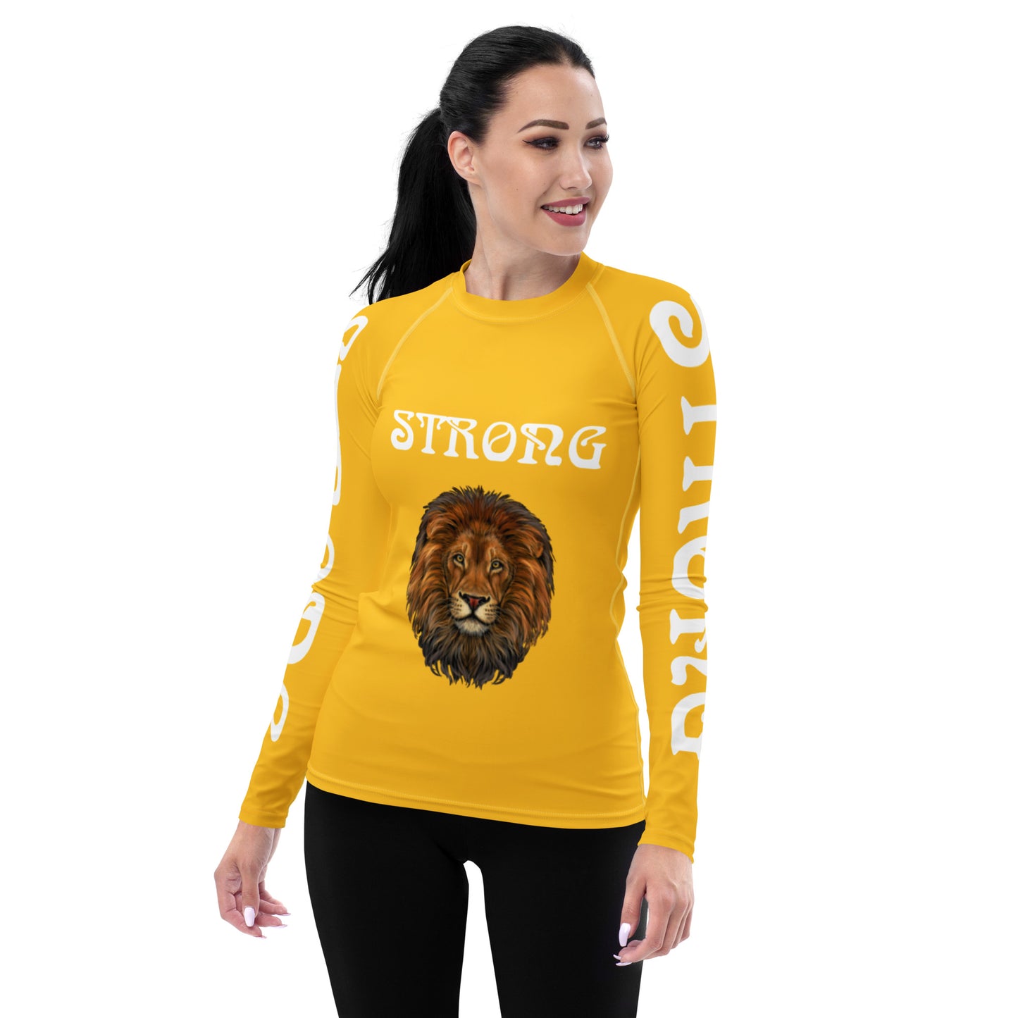 “STRONG” Yellow Women's Rash Guard W/White Font