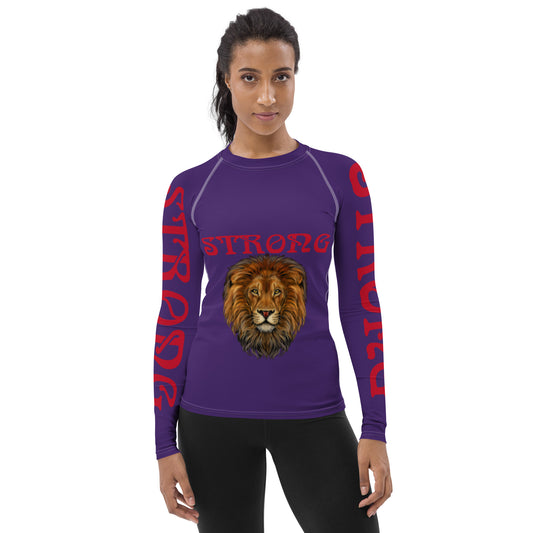 “STRONG” Purple Women's Rash Guard W/Red Font