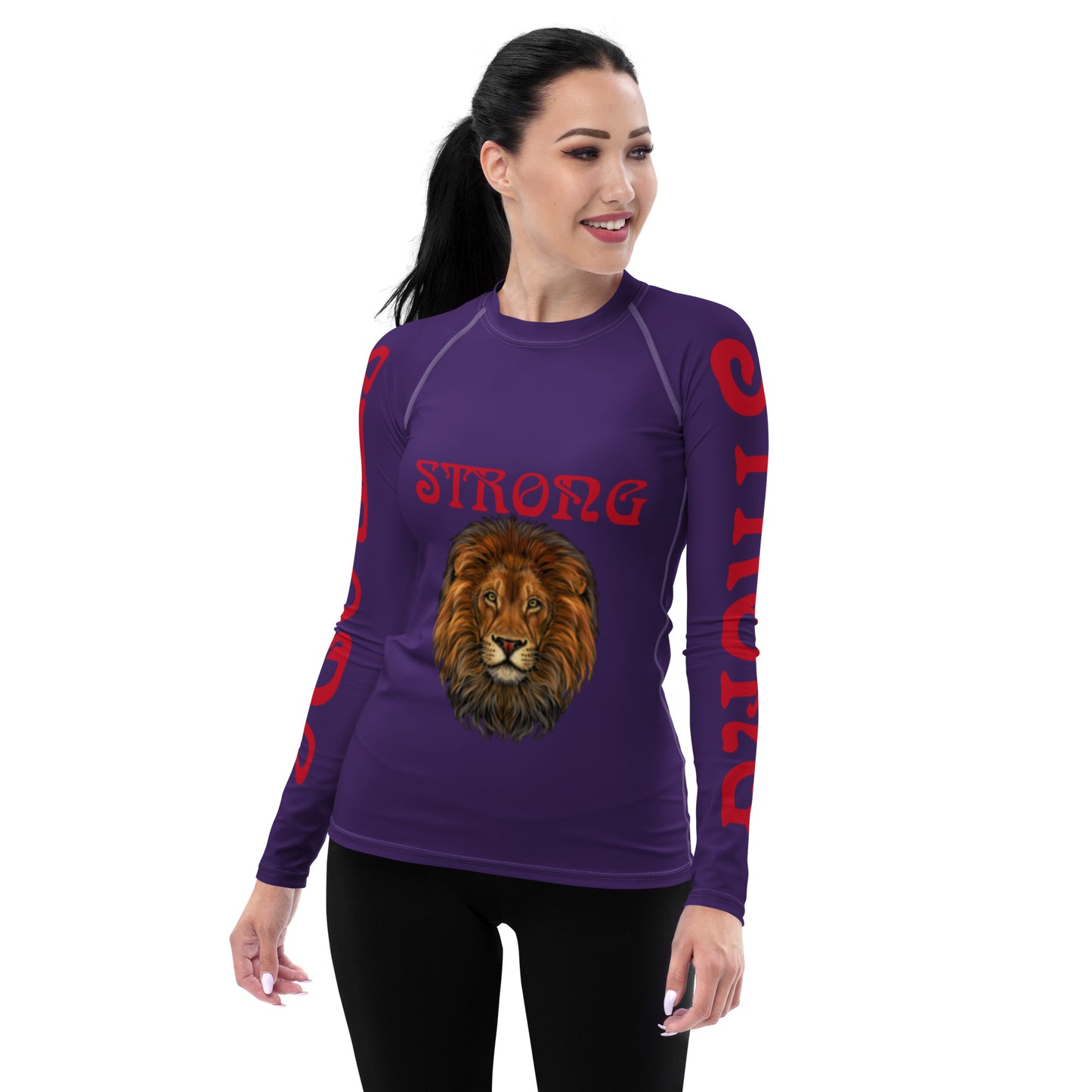 “STRONG” Purple Women's Rash Guard W/Red Font