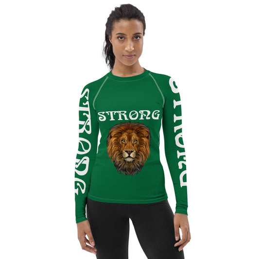 “STRONG” Green Women's Rash Guard W/White Font