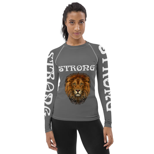 “STRONG” Grey Women's Rash Guard W/White Font