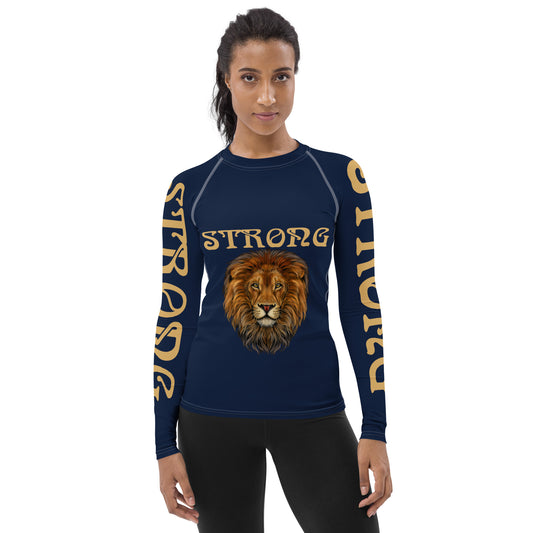 “STRONG” Navy Women's Rash Guard W/Fawn Font