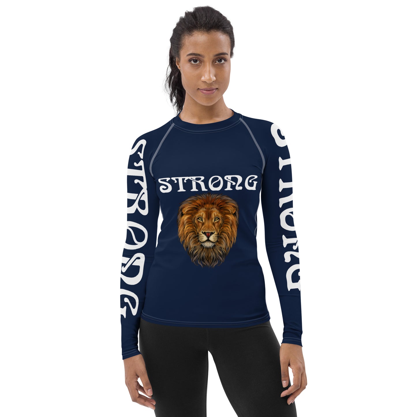 “STRONG” Navy Women's Rash Guard W/White Font