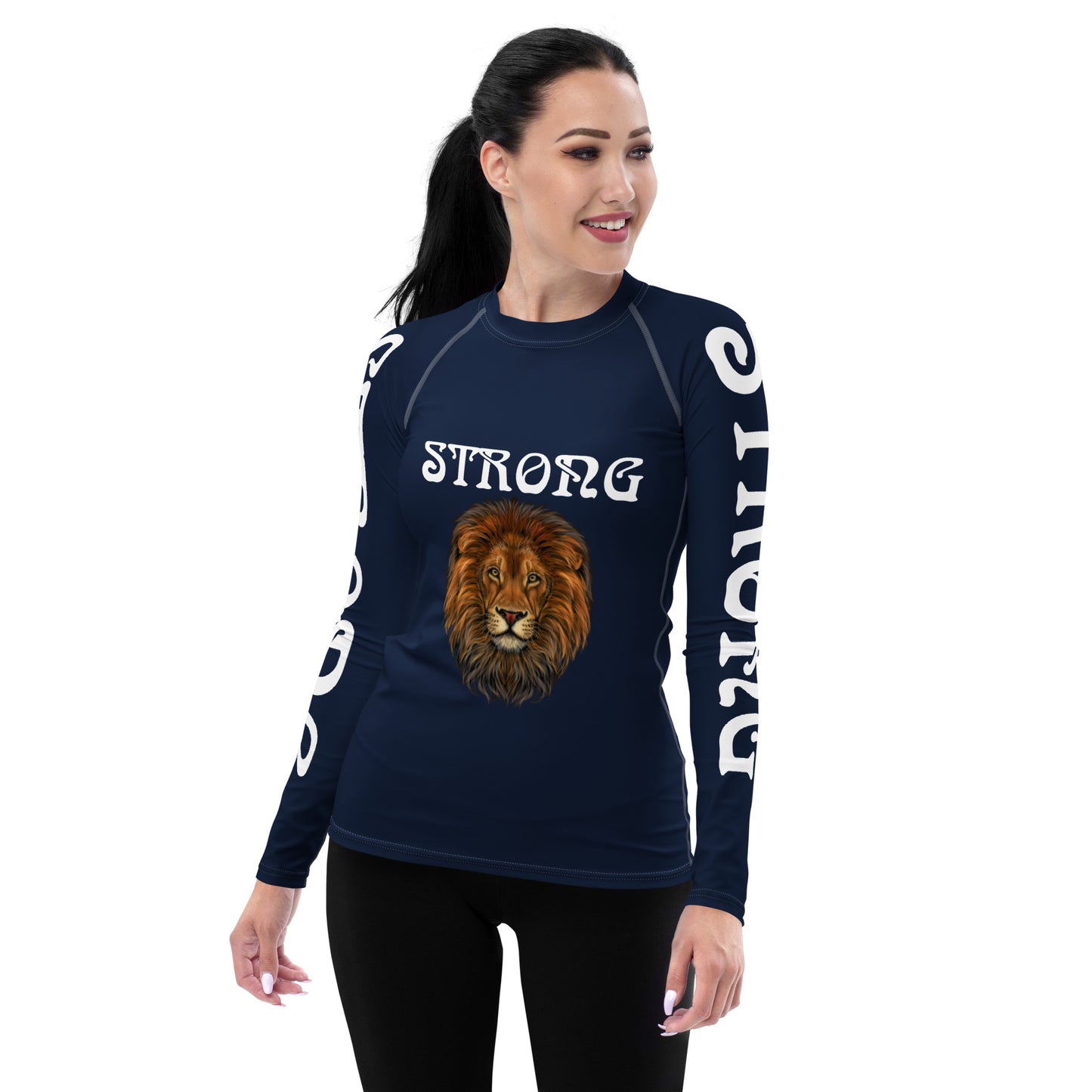 “STRONG” Navy Women's Rash Guard W/White Font