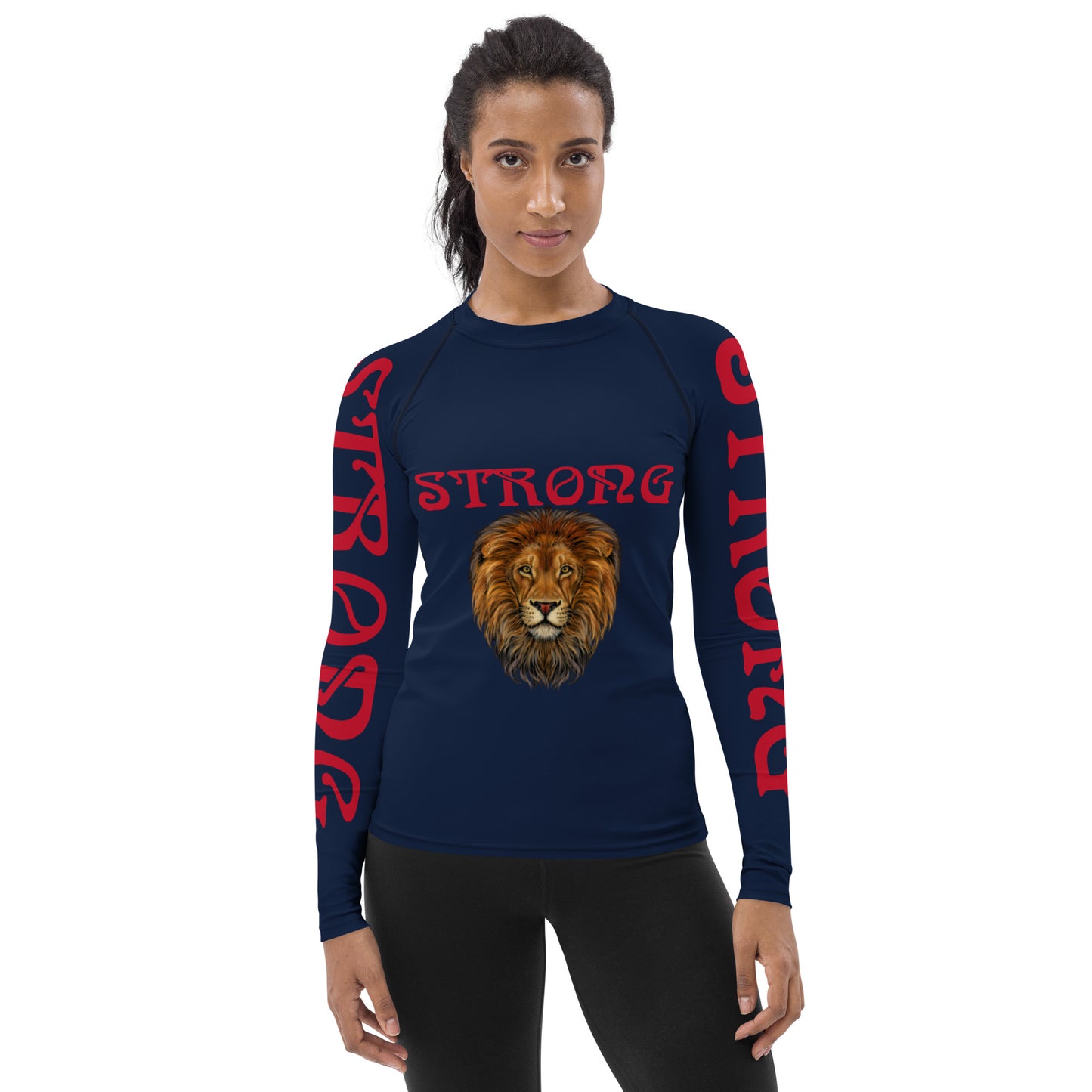 “STRONG” Navy Women's Rash Guard W/Red Font