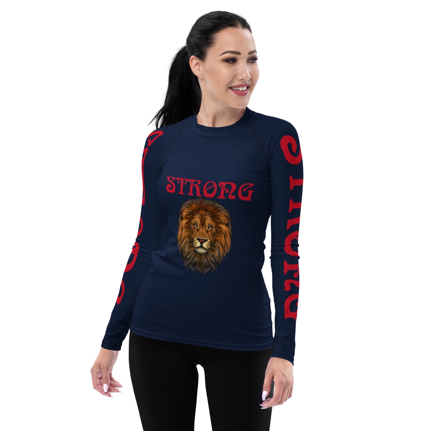 “STRONG” Navy Women's Rash Guard W/Red Font