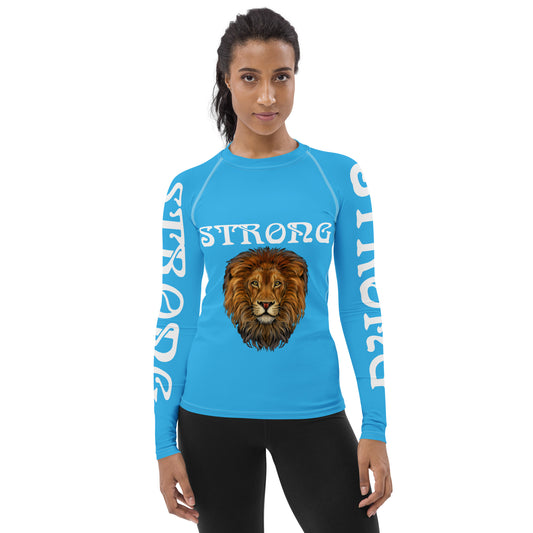 “STRONG” SkyBlue Women's Rash Guard W/White Font