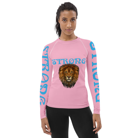 “STRONG” Cotton Candy Women's Rash Guard W/SkyBlue Font