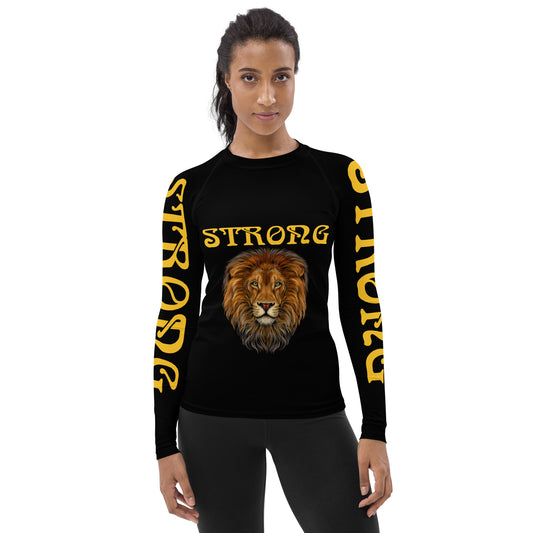 “STRONG”Black Women's Rash Guard W/Yellow Font